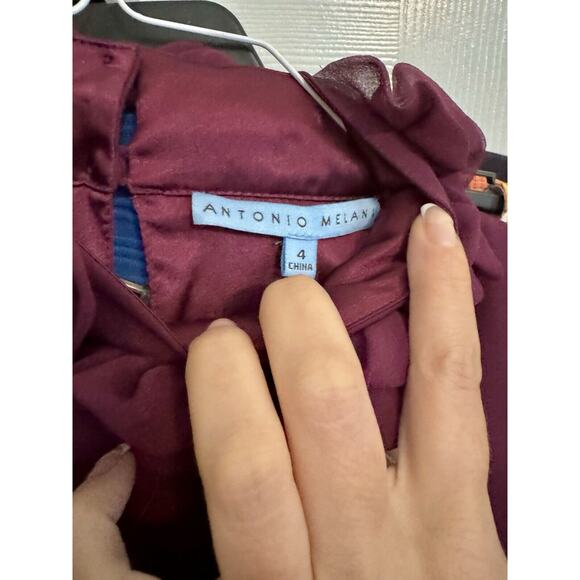 Antonio Melani Silk Dress with Flower Detail Around Neck - Size 4 - Picture 9 of 13